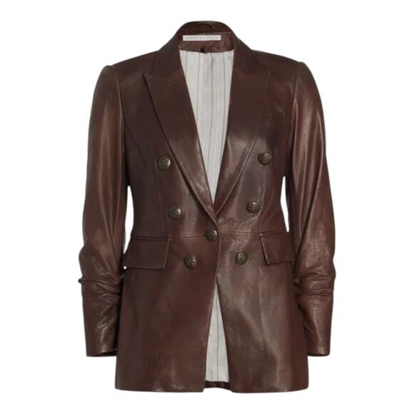 VERONICA BEARD Oneta Leather Dickey Jacket in Brown 2 - Picture 1 of 14